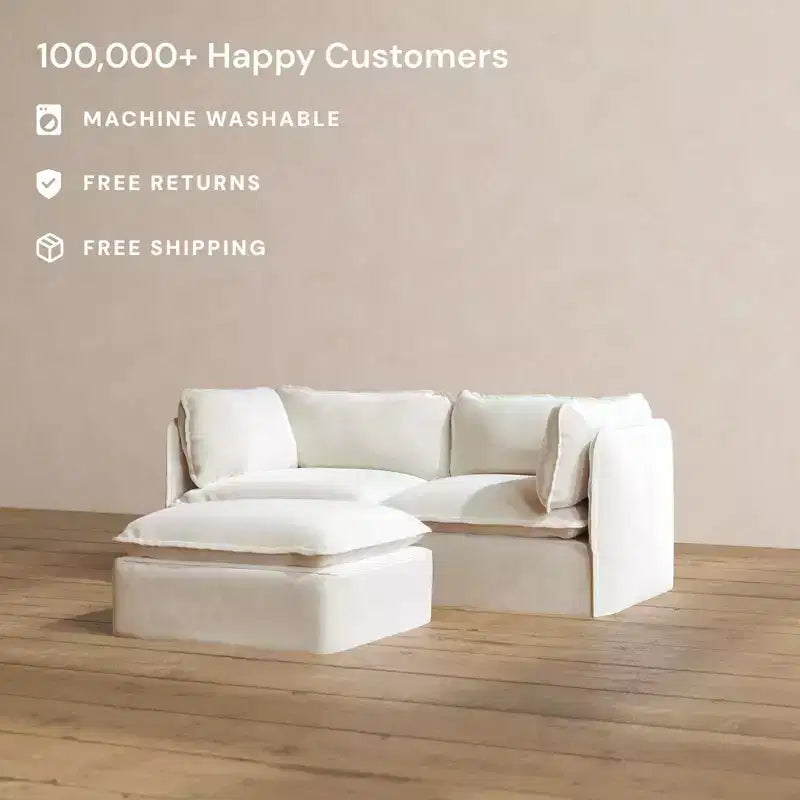 Canapé 2 places modulable lavable Anabei + Ottoman | Assise Deluxe+ et Coussin Nuage