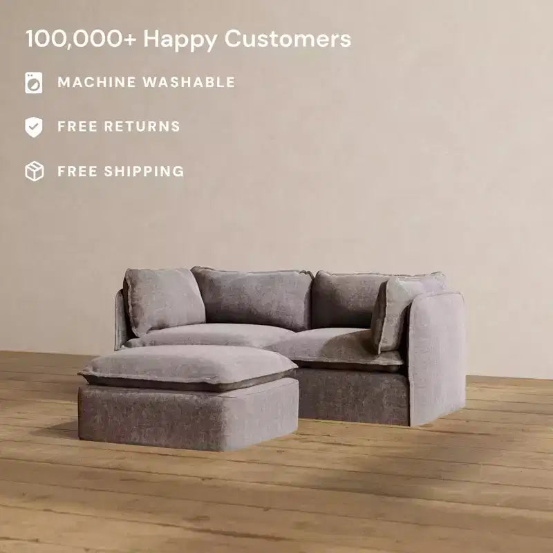 Canapé 2 places modulable lavable Anabei + Ottoman | Assise Deluxe+ et Coussin Nuage