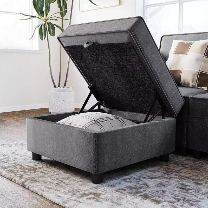 Canapé sectionnel modulaire 2 pièces, transformable en lit (largeur 52 po), raccords rapides sans outils, 136 kg/module, pouf inclus, velours côtelé, gris foncé