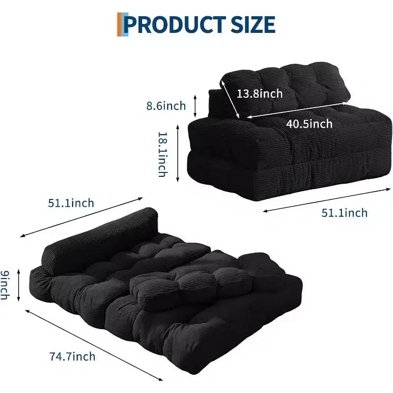 Acekool Canapé-Lit Pliable 3-en-1 avec Oreiller, Chaise Convertible pour Salon, Chambre à Coucher ou Bureau à Domicile, 79x52x8
