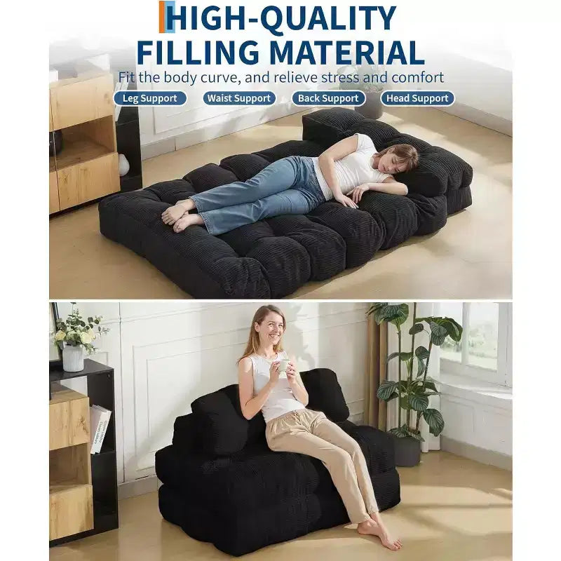 Acekool Canapé-Lit Pliable 3-en-1 avec Oreiller, Chaise Convertible pour Salon, Chambre à Coucher ou Bureau à Domicile, 79x52x8