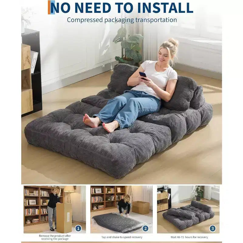 Acekool Canapé-Lit Pliable 3-en-1 avec Oreiller, Chaise Convertible pour Salon, Chambre à Coucher ou Bureau à Domicile, 79x52x8