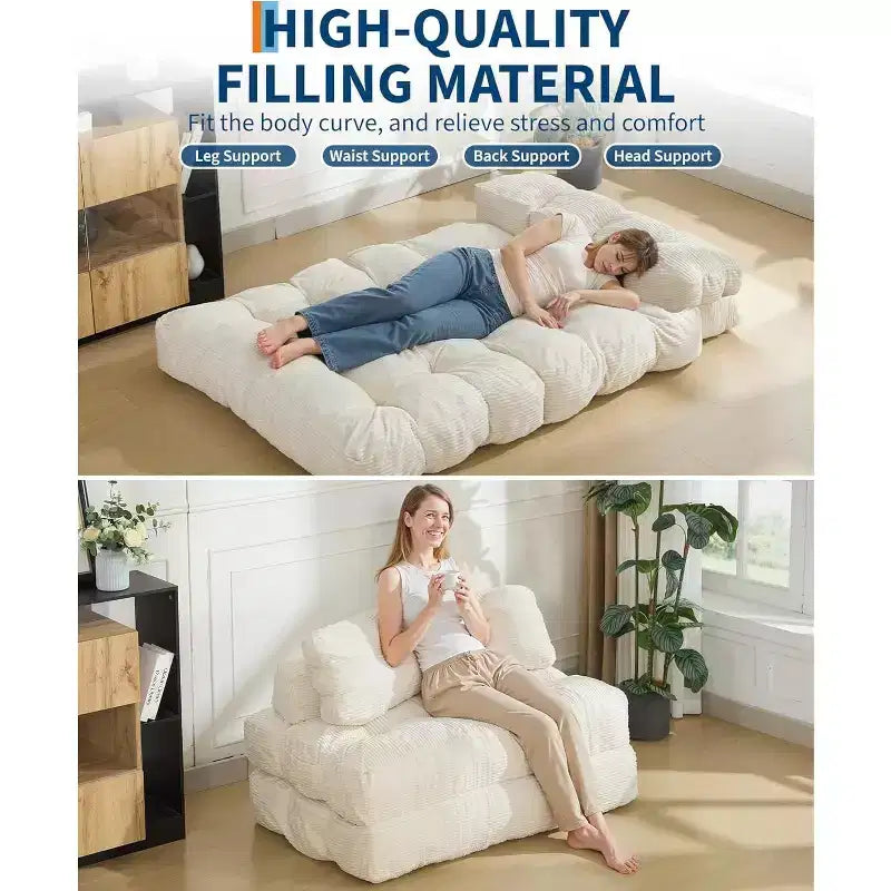 Acekool Canapé-Lit Pliable 3-en-1 avec Oreiller, Chaise Convertible pour Salon, Chambre à Coucher ou Bureau à Domicile, 79x52x8