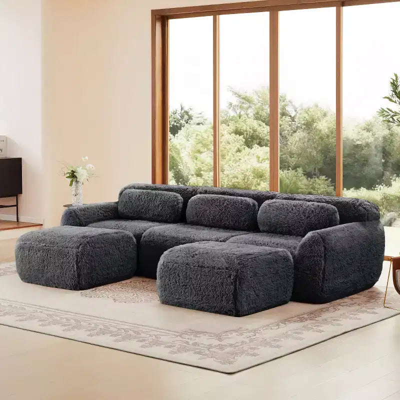 Canapé modulable avec 2 poufs, canapé-lit sectionnel profond, petit canapé sectionnel moderne pour salon et chambre-Panipeachy