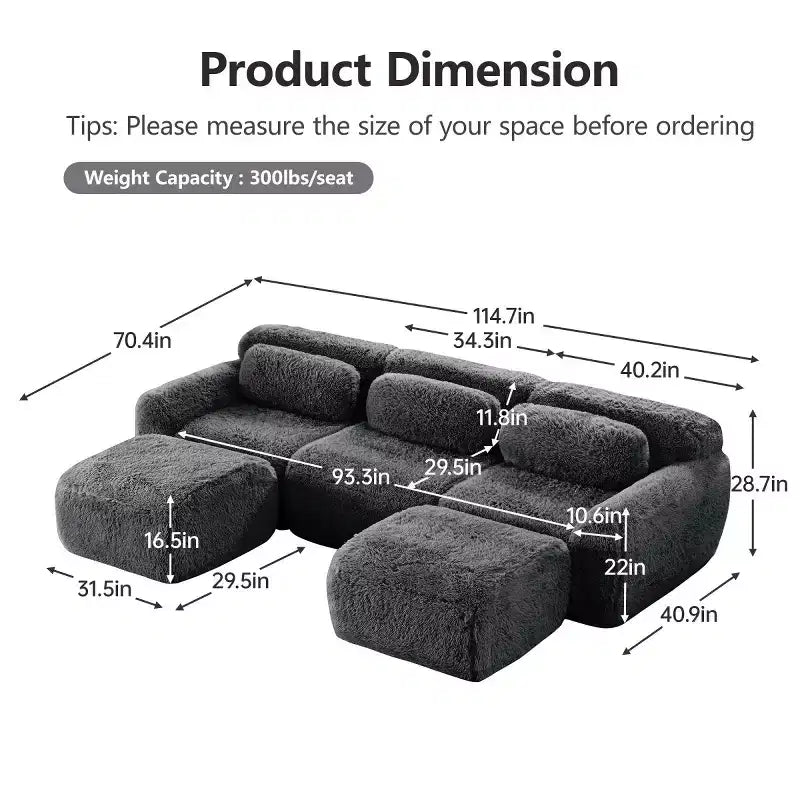 Canapé modulable avec 2 poufs, canapé-lit sectionnel profond, petit canapé sectionnel moderne pour salon et chambre-Panipeachy