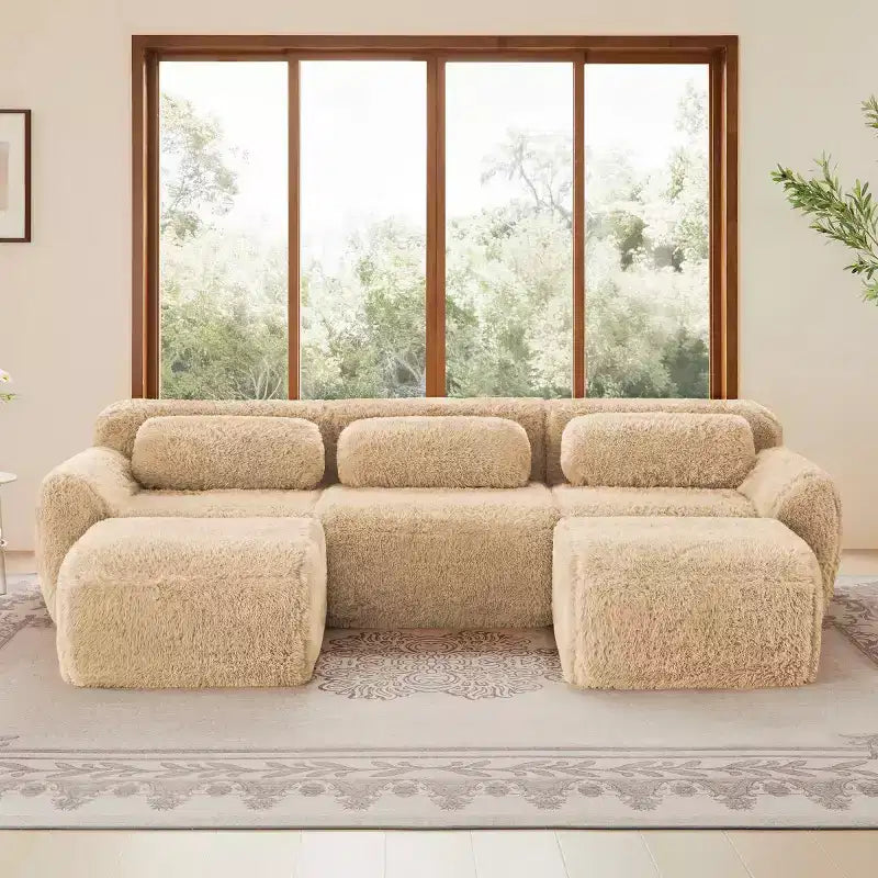 Canapé modulable avec 2 poufs, canapé-lit sectionnel profond, petit canapé sectionnel moderne pour salon et chambre-Panipeachy