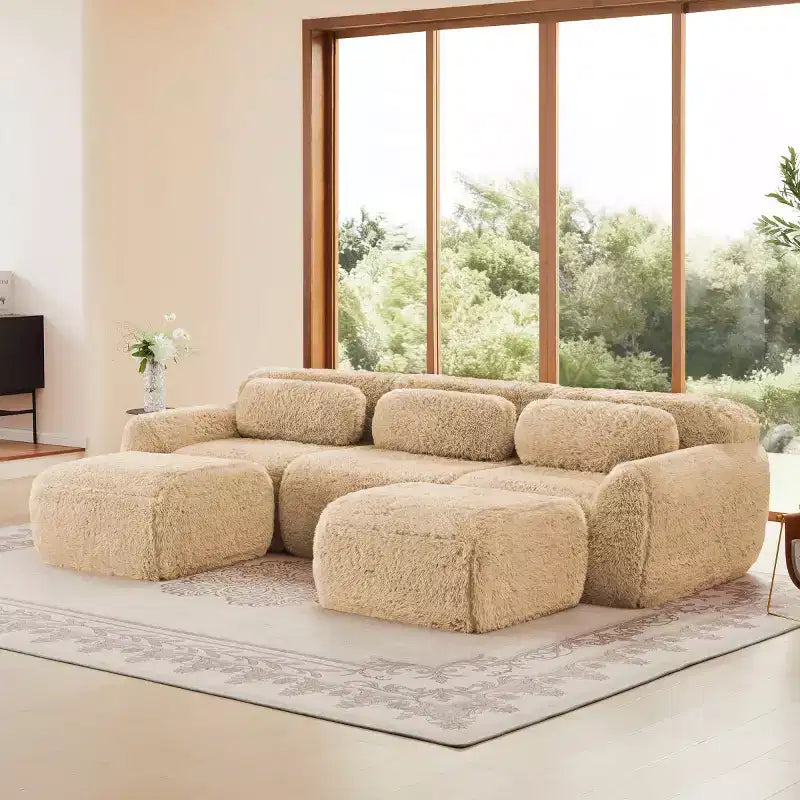 Canapé modulable avec 2 poufs, canapé-lit sectionnel profond, petit canapé sectionnel moderne pour salon et chambre-Panipeachy