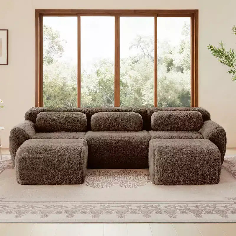 Canapé modulable avec 2 poufs, canapé-lit sectionnel profond, petit canapé sectionnel moderne pour salon et chambre-Panipeachy