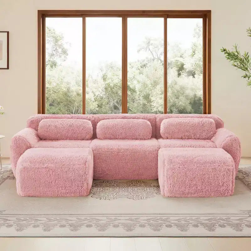 Canapé modulable avec 2 poufs, canapé-lit sectionnel profond, petit canapé sectionnel moderne pour salon et chambre-Panipeachy