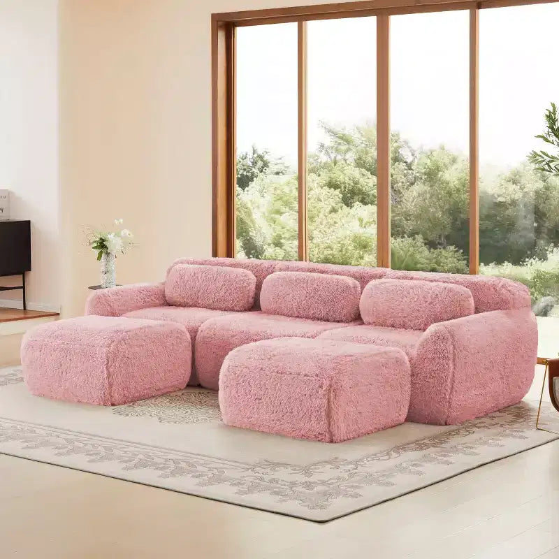 Canapé modulable avec 2 poufs, canapé-lit sectionnel profond, petit canapé sectionnel moderne pour salon et chambre-Panipeachy