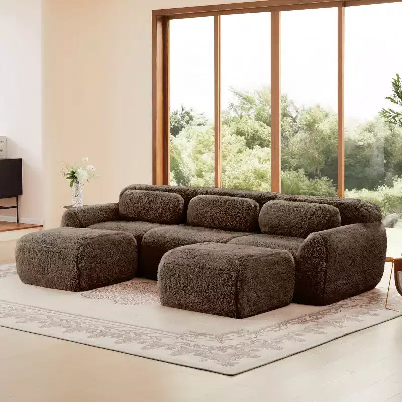 Canapé modulable avec 2 poufs, canapé-lit sectionnel profond, petit canapé sectionnel moderne pour salon et chambre-Panipeachy