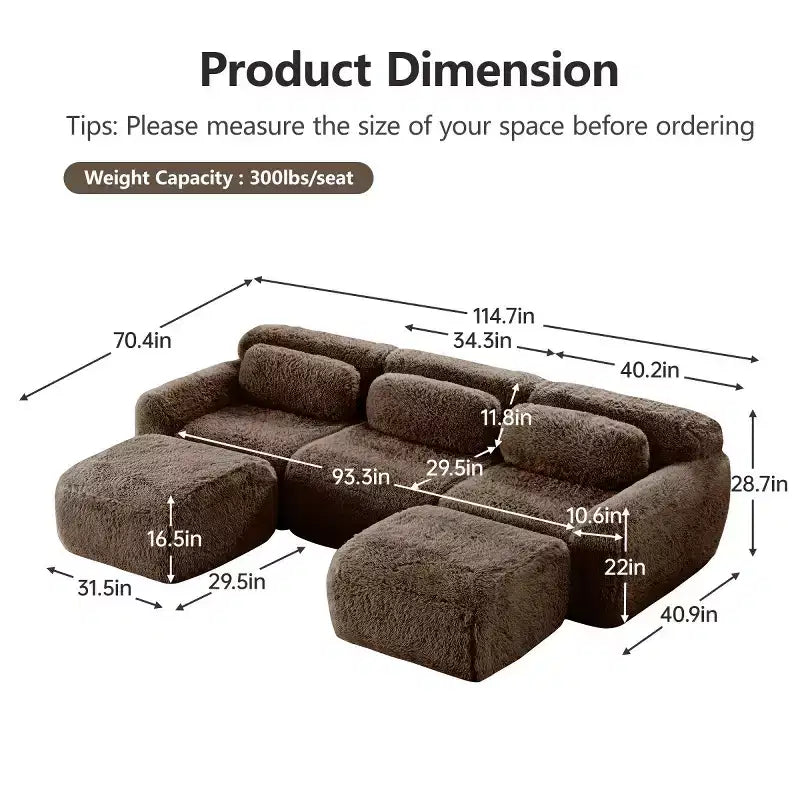Canapé modulable avec 2 poufs, canapé-lit sectionnel profond, petit canapé sectionnel moderne pour salon et chambre-Panipeachy