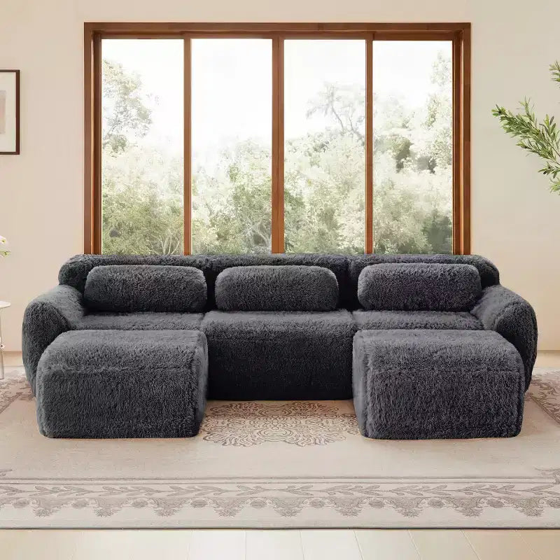 Canapé modulable avec 2 poufs, canapé-lit sectionnel profond, petit canapé sectionnel moderne pour salon et chambre-Panipeachy
