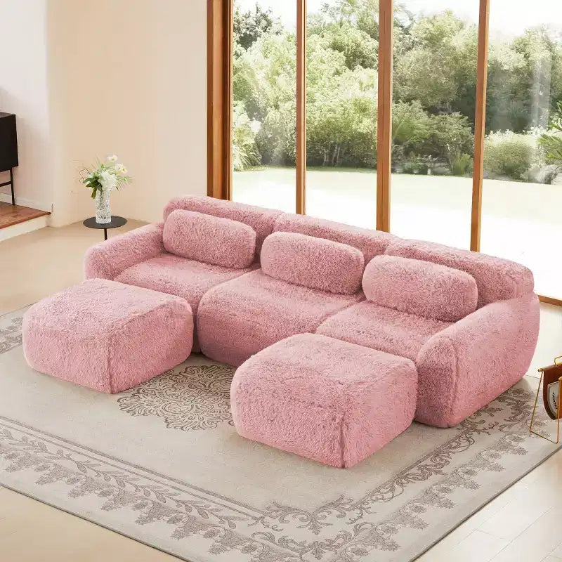 Canapé modulable avec 2 poufs, canapé-lit sectionnel profond, petit canapé sectionnel moderne pour salon et chambre-Panipeachy