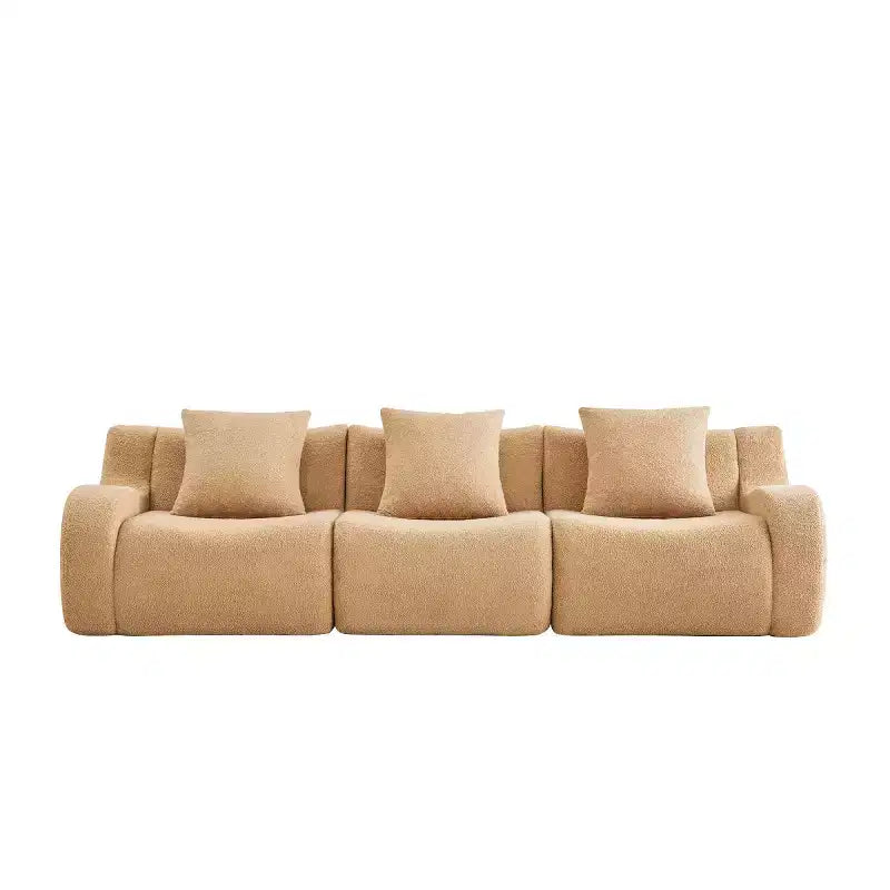 Canapé modulable moderne avec accoudoir incurvé, tissu bouclette, 3 places, assise profonde Cloud Sofa pour salon et chambre à coucher, aucun assemblage requis-Panipeachy