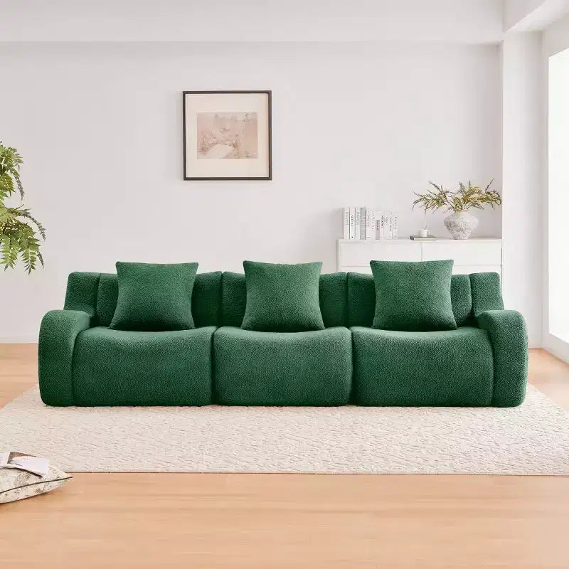 Canapé modulable moderne avec accoudoir incurvé, tissu bouclette, 3 places, assise profonde Cloud Sofa pour salon et chambre à coucher, aucun assemblage requis-Panipeachy