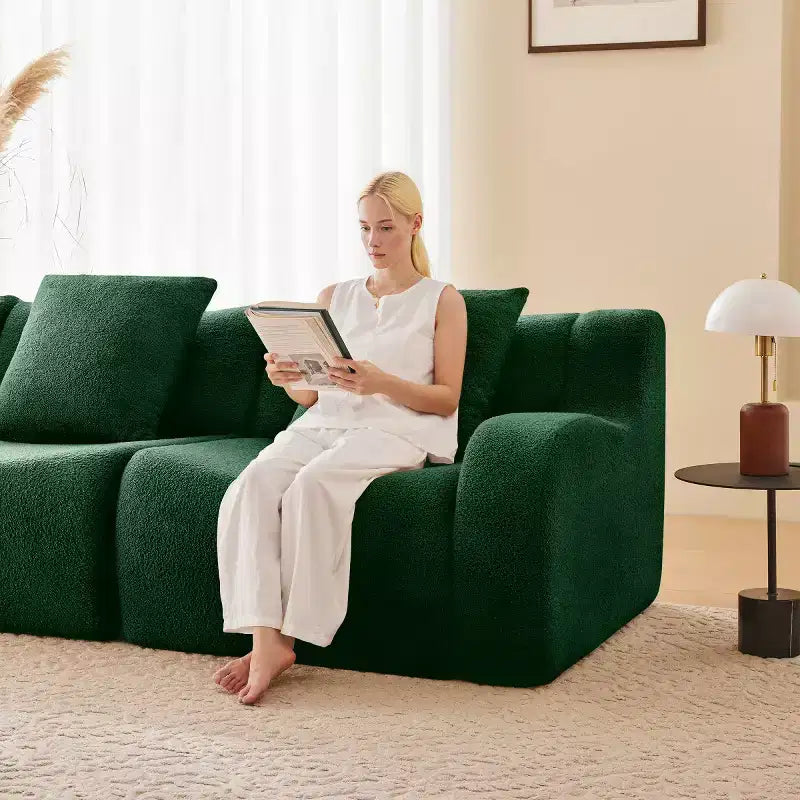 Canapé modulable moderne avec accoudoir incurvé, tissu bouclette, 3 places, assise profonde Cloud Sofa pour salon et chambre à coucher, aucun assemblage requis-Panipeachy