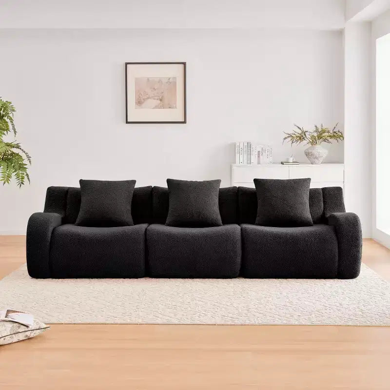 Canapé modulable moderne avec accoudoir incurvé, tissu bouclette, 3 places, assise profonde Cloud Sofa pour salon et chambre à coucher, aucun assemblage requis-Panipeachy