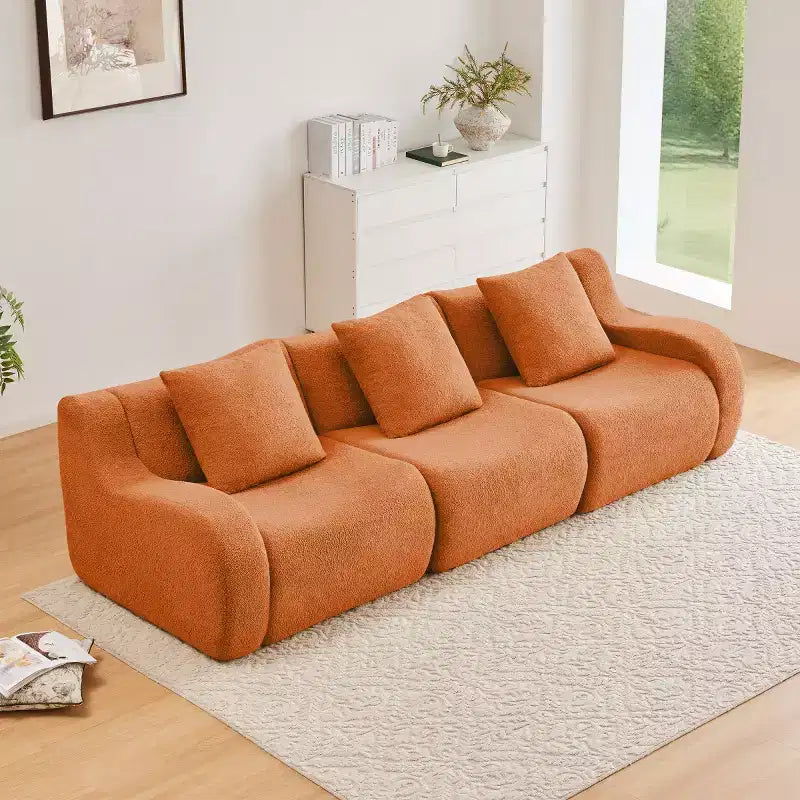 Canapé modulable moderne avec accoudoir incurvé, tissu bouclette, 3 places, assise profonde Cloud Sofa pour salon et chambre à coucher, aucun assemblage requis-Panipeachy