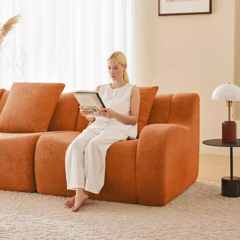 Canapé modulable moderne avec accoudoir incurvé, tissu bouclette, 3 places, assise profonde Cloud Sofa pour salon et chambre à coucher, aucun assemblage requis-Panipeachy