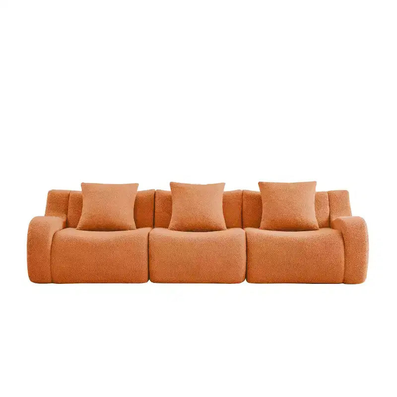 Canapé modulable moderne avec accoudoir incurvé, tissu bouclette, 3 places, assise profonde Cloud Sofa pour salon et chambre à coucher, aucun assemblage requis-Panipeachy