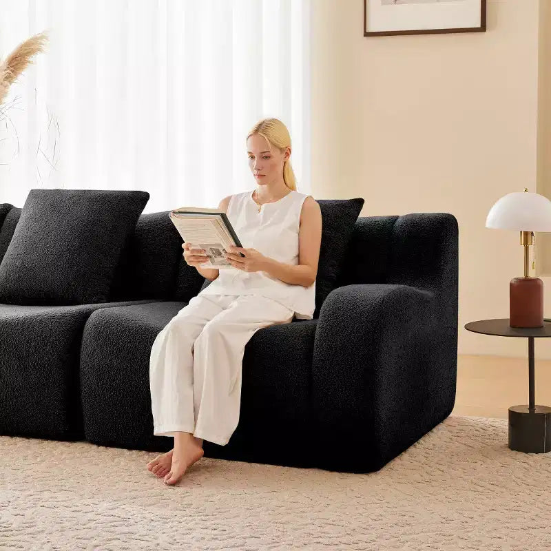 Canapé modulable moderne avec accoudoir incurvé, tissu bouclette, 3 places, assise profonde Cloud Sofa pour salon et chambre à coucher, aucun assemblage requis-Panipeachy