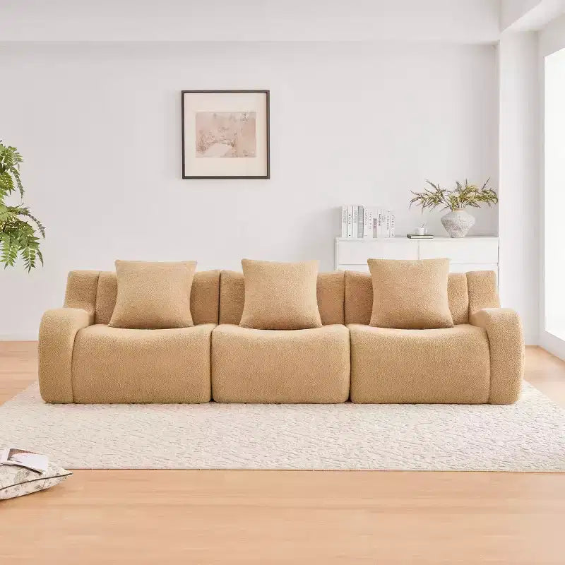 Canapé modulable moderne avec accoudoir incurvé, tissu bouclette, 3 places, assise profonde Cloud Sofa pour salon et chambre à coucher, aucun assemblage requis-Panipeachy