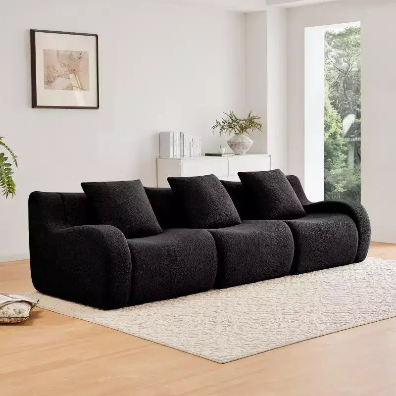 Modern Modular Sectional Sofa with Curved Armrest, Teddy Fabric 3-Seater Deep Seat Cloud Sofa for Living Room & Bedroom, No Assembly-Panipeachy