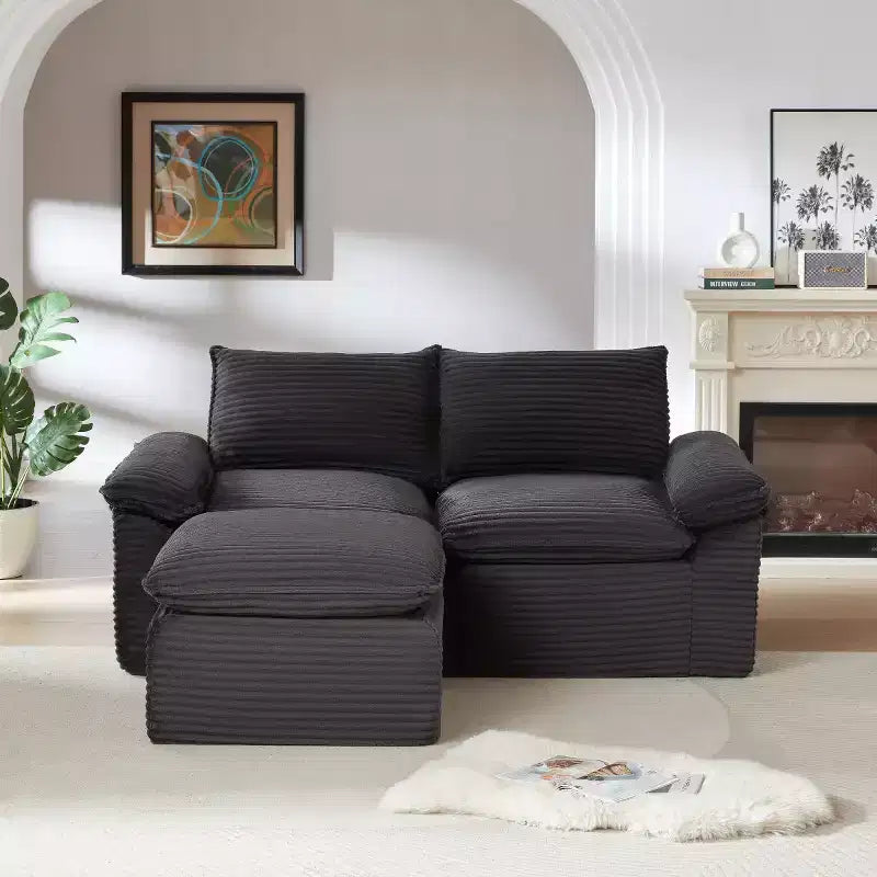 Canapé Modulable avec Ottoman, Causeuse en Velours Côtelé, Petit Canapé Sectionnel Moderne Nuage pour Salon & Chambre-Panipeachy