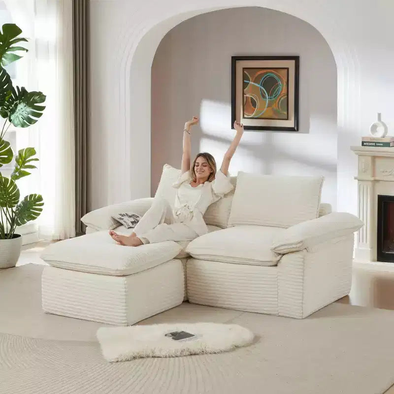 Canapé Modulable avec Ottoman, Causeuse en Velours Côtelé, Petit Canapé Sectionnel Moderne Nuage pour Salon & Chambre-Panipeachy