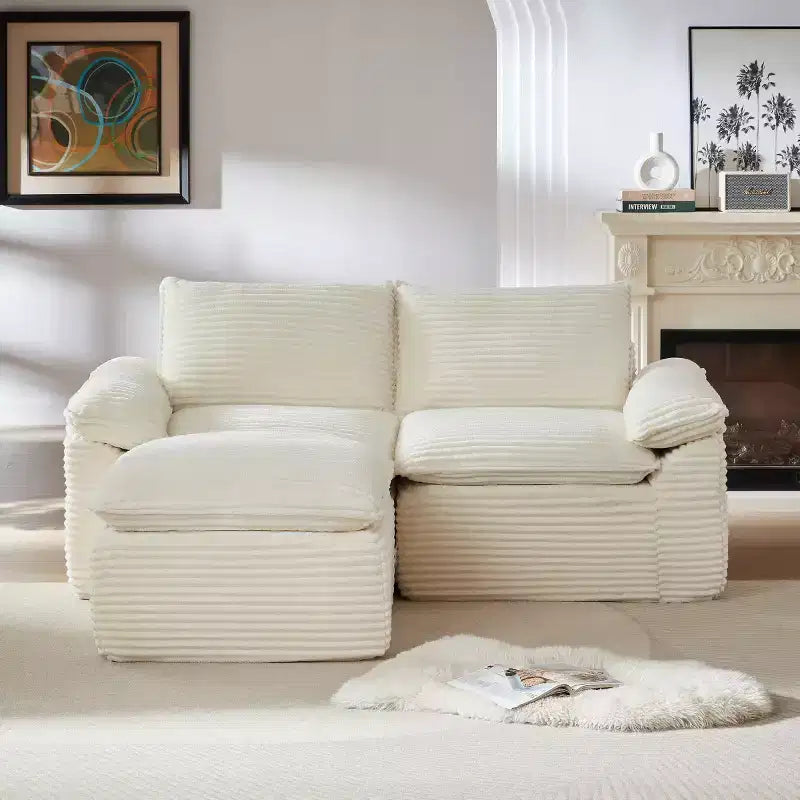 Canapé Modulable avec Ottoman, Causeuse en Velours Côtelé, Petit Canapé Sectionnel Moderne Nuage pour Salon & Chambre-Panipeachy