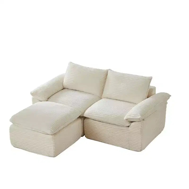 Canapé Modulable avec Ottoman, Causeuse en Velours Côtelé, Petit Canapé Sectionnel Moderne Nuage pour Salon & Chambre-Panipeachy