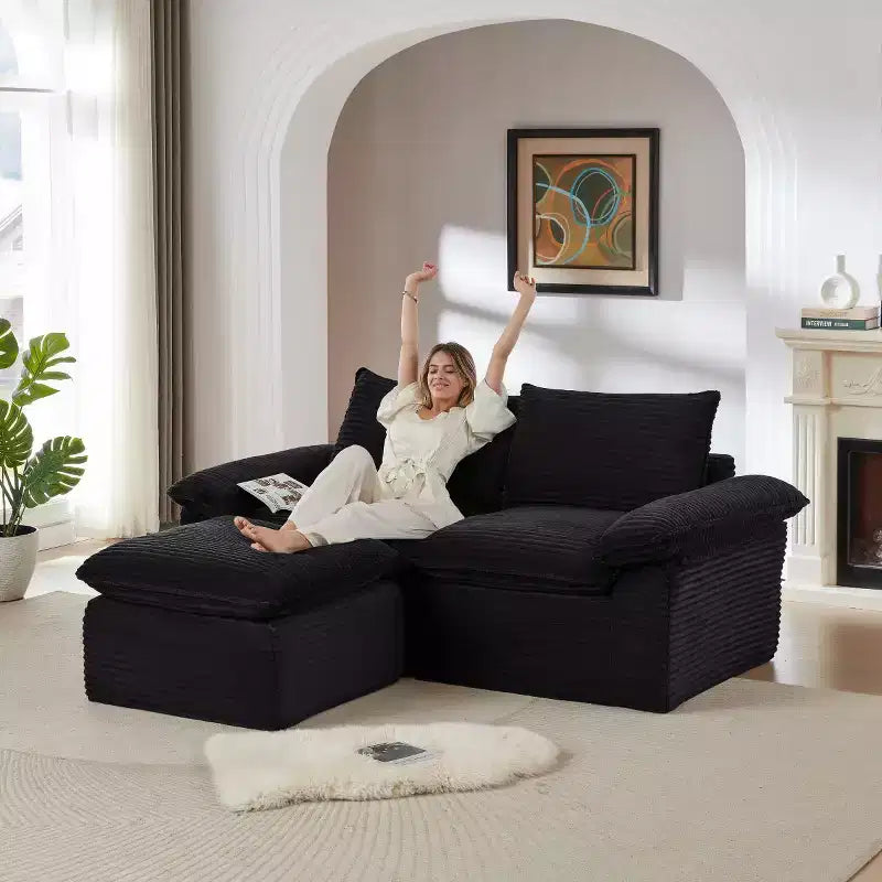 Canapé Modulable avec Ottoman, Causeuse en Velours Côtelé, Petit Canapé Sectionnel Moderne Nuage pour Salon & Chambre-Panipeachy