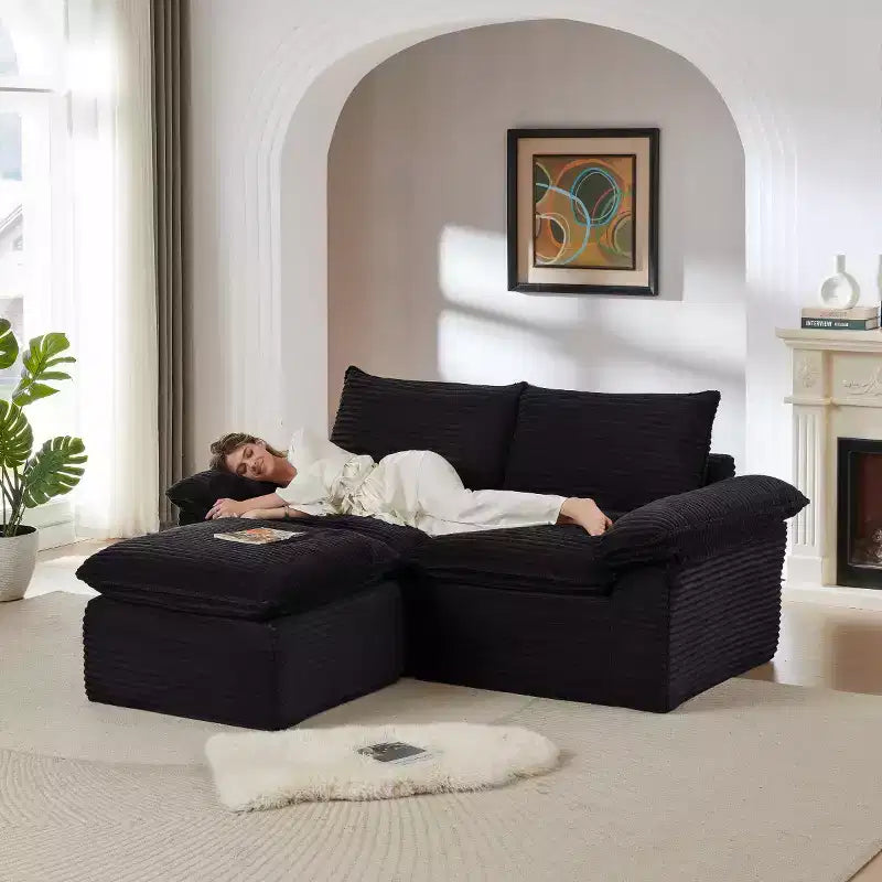 Canapé Modulable avec Ottoman, Causeuse en Velours Côtelé, Petit Canapé Sectionnel Moderne Nuage pour Salon & Chambre-Panipeachy