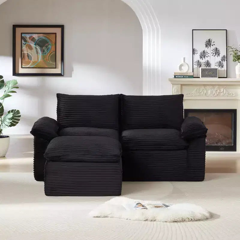 Canapé Modulable avec Ottoman, Causeuse en Velours Côtelé, Petit Canapé Sectionnel Moderne Nuage pour Salon & Chambre-Panipeachy