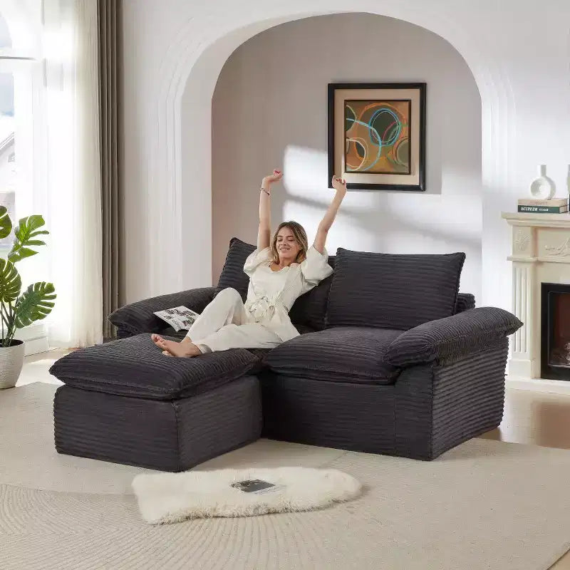 Canapé Modulable avec Ottoman, Causeuse en Velours Côtelé, Petit Canapé Sectionnel Moderne Nuage pour Salon & Chambre-Panipeachy