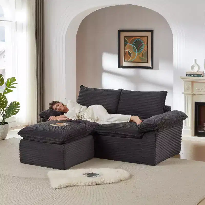 Canapé Modulable avec Ottoman, Causeuse en Velours Côtelé, Petit Canapé Sectionnel Moderne Nuage pour Salon & Chambre-Panipeachy