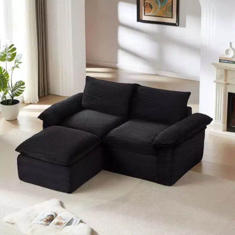 Modular Sectional Sofa with Ottoman, Corduroy Loveseat Sofa, Modern Small Cloud Sectional Sofa for Living Room & Bedroom-Panipeachy