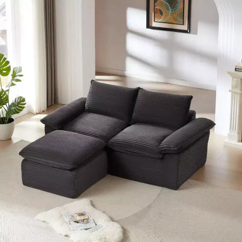 Canapé Modulable avec Ottoman, Causeuse en Velours Côtelé, Petit Canapé Sectionnel Moderne Nuage pour Salon & Chambre-Panipeachy