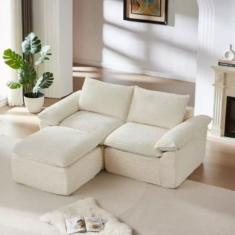 Canapé Modulable avec Ottoman, Causeuse en Velours Côtelé, Petit Canapé Sectionnel Moderne Nuage pour Salon & Chambre-Panipeachy