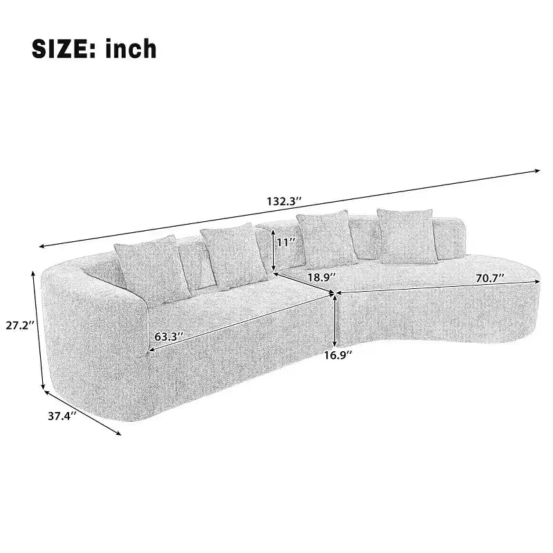 Canapé Sectionnel Modulable Incurvé 132 avec méridienne, Canapé Modulable en Chenille, Canapé Sectionnel Moderne pour Salon et Chambre-Panipeachy