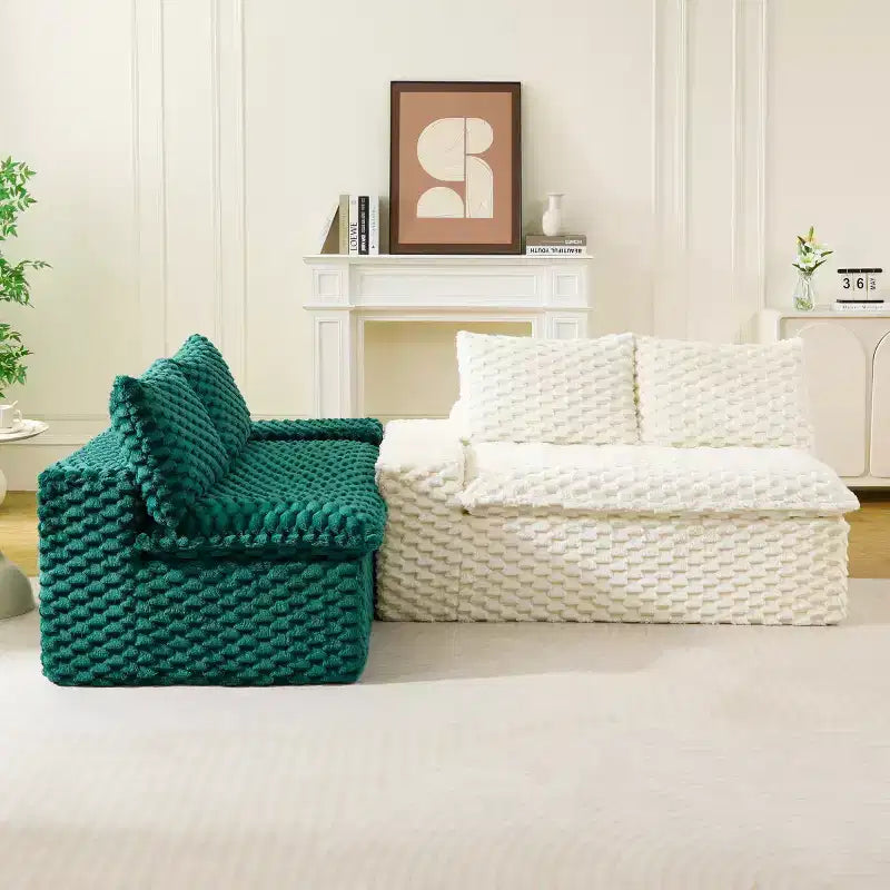 Canapé d'angle modulable moderne color-block, canapé nuage en velours tortue à assise profonde pour salon, chambre ou appartement - Panipeachy