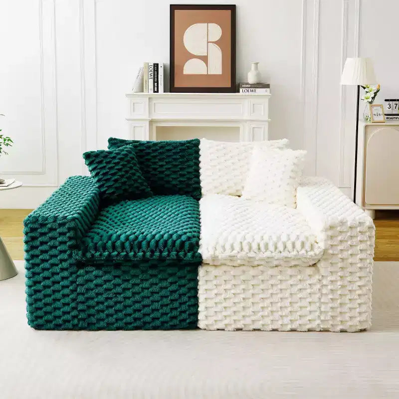 Canapé d'angle modulable moderne color-block, canapé nuage en velours tortue à assise profonde pour salon, chambre ou appartement - Panipeachy