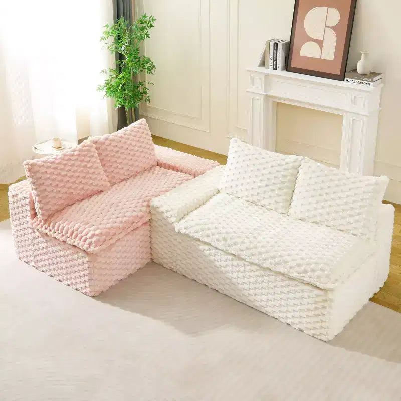 Canapé d'angle modulable moderne color-block, canapé nuage en velours tortue à assise profonde pour salon, chambre ou appartement - Panipeachy