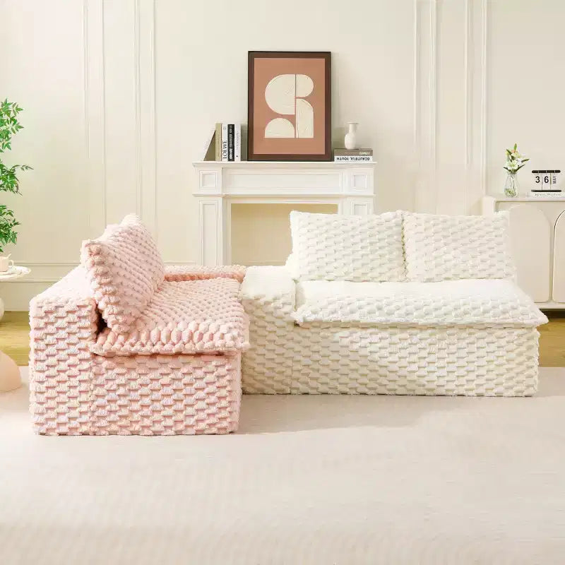 Canapé d'angle modulable moderne color-block, canapé nuage en velours tortue à assise profonde pour salon, chambre ou appartement - Panipeachy
