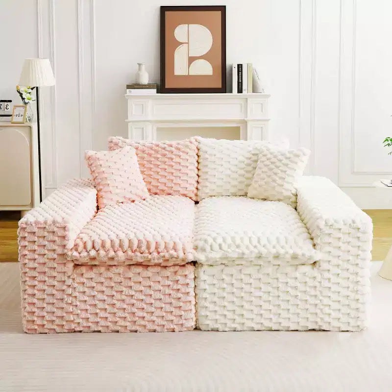 Canapé d'angle modulable moderne color-block, canapé nuage en velours tortue à assise profonde pour salon, chambre ou appartement - Panipeachy