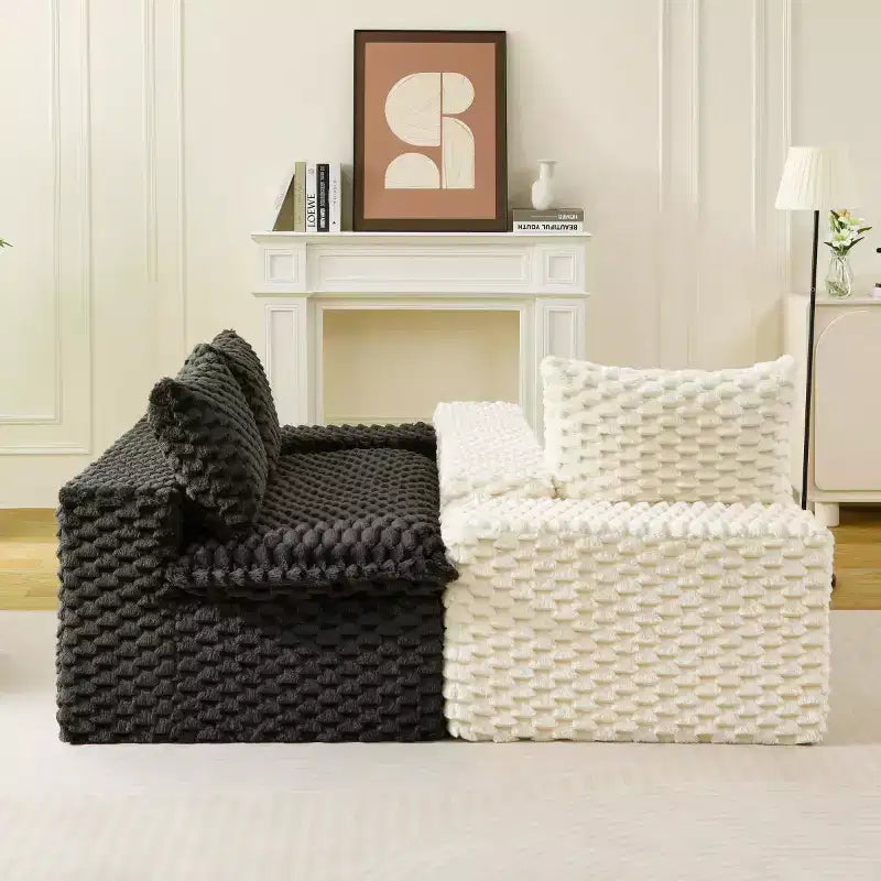 Canapé d'angle modulable moderne color-block, canapé nuage en velours tortue à assise profonde pour salon, chambre ou appartement - Panipeachy