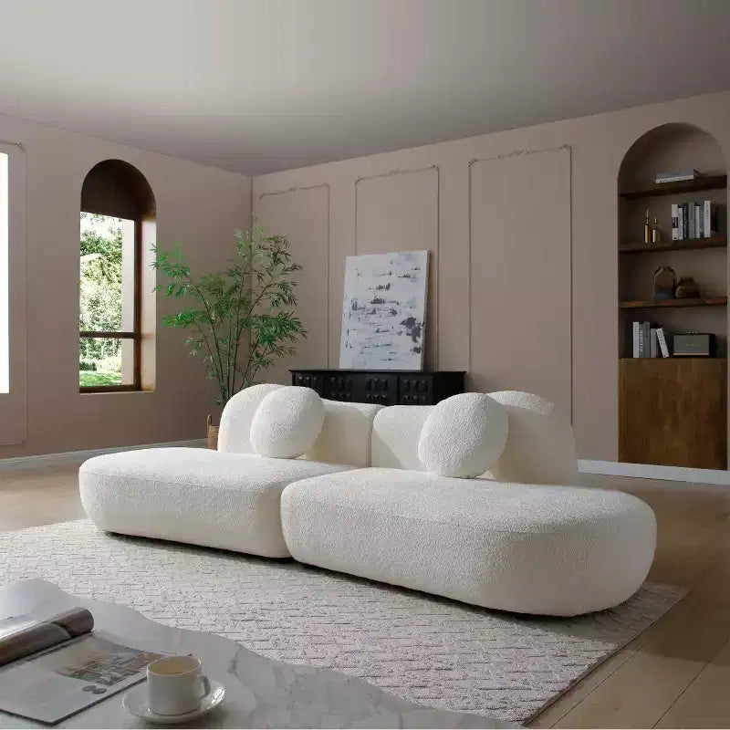 Canapé Modulaire Courbe Moderne Panipeachy avec Rembourrage en Boucle, Sectionnel Nuage 3 Places avec 2 Coussins pour Salon et Chambre à Coucher