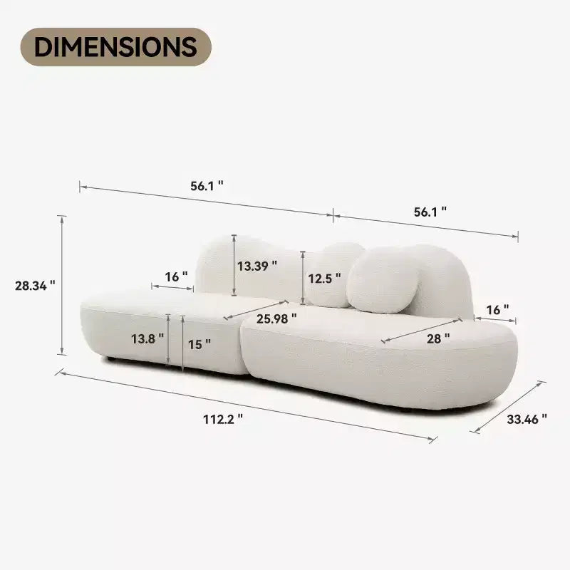 Canapé Modulaire Courbe Moderne Panipeachy avec Rembourrage en Boucle, Sectionnel Nuage 3 Places avec 2 Coussins pour Salon et Chambre à Coucher