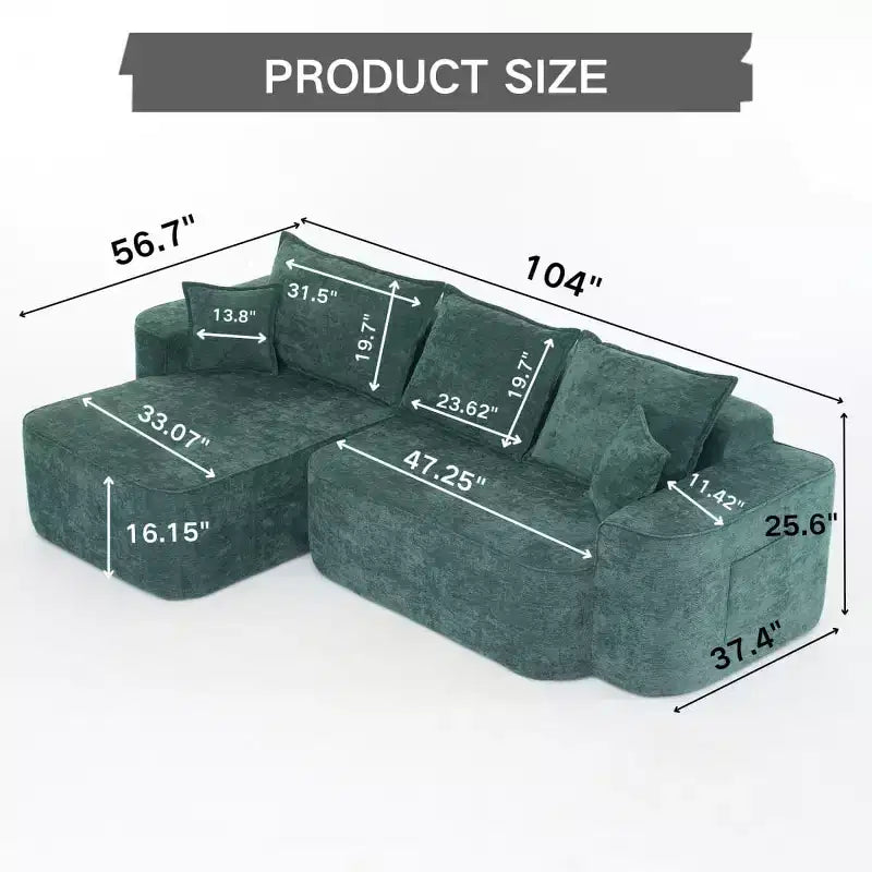 Canapé d'angle moderne en L avec méridienne, coussins extra profonds et accoudoirs larges, canapé molletonné en chenille pour salon ou espace de détente - Panipeachy